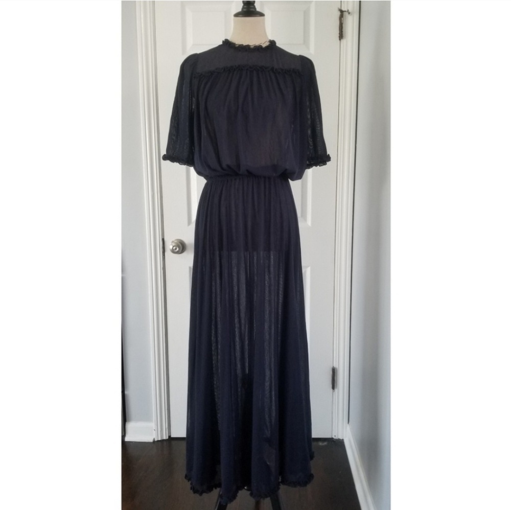 The GREAT Navy Maxi Ruffle Trim Dress